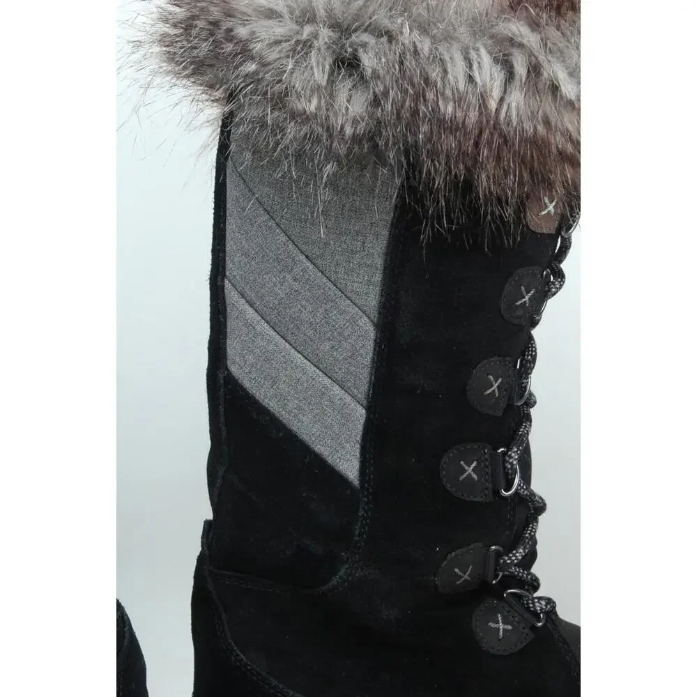 Clarks Wintry Hi Tall Black Suede Boots Womens Size 8 M Thinsulate Faux Fur